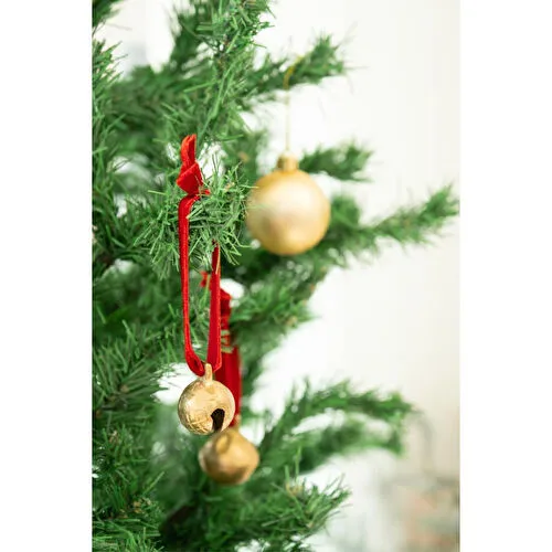 Beige & Stone X Den.interiors Yılbaşı Ağaç Süsü Kırmızı Küçük Gold Top Çan