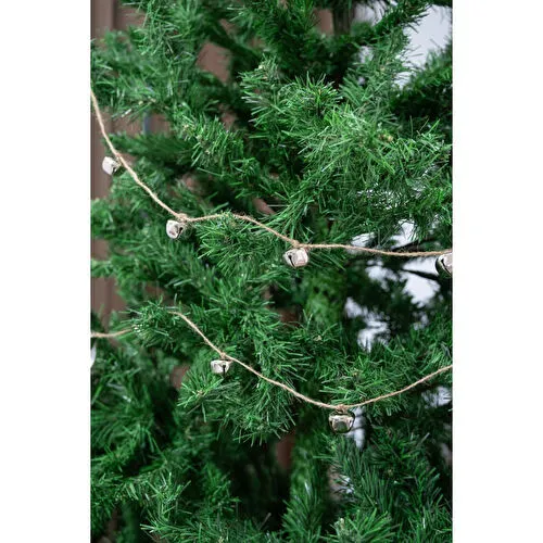Beige & Stone Yılbaşı Jüt İp Gümüş Zilli Zincir Noel Çam Ağaç Süsü