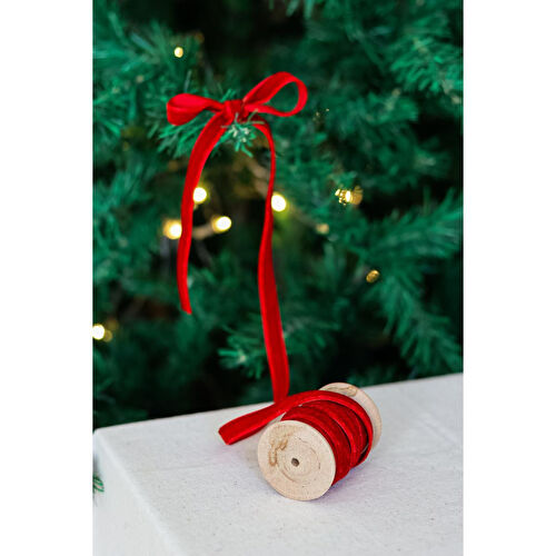 Beige & Stone Yılbaşı 2m Ahşap Makaralı Kadife Kurdele Paketleme Ağaç Süsü