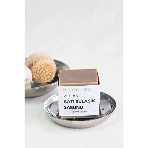 Beige & Stone Doğal Mutfak Seti | 11,5 Cm Çelik Sabunluk & Sandal Ağacı Yağlı Katı Bulaşık Sabunu 200 Gr