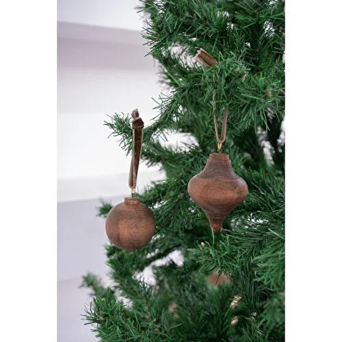 Beige & Stone X Den.ınteriors Yılbaşı Ahşap 2 Li Set Top Topaç Noel Ağaç Süsü