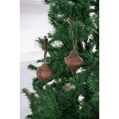 Beige & Stone X Den.ınteriors Yılbaşı Ahşap 2 Li Set Top Topaç Noel Ağaç Süsü