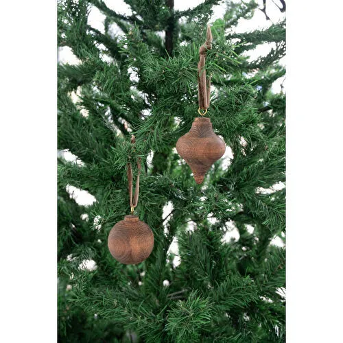 Beige & Stone X Den.ınteriors Yılbaşı Ahşap 2 Li Set Top Topaç Noel Ağaç Süsü