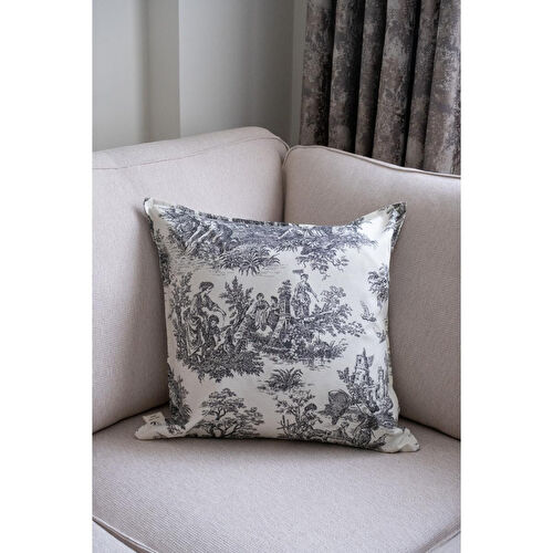 Beige & Stone Siyah Vintage Desenli 50x50 Dekoratif Yastık Kılıfı