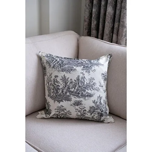 Beige & Stone Siyah Vintage Desenli 50x50 Dekoratif Yastık Kılıfı