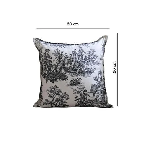 Beige & Stone Siyah Vintage Desenli 50x50 Dekoratif Yastık Kılıfı