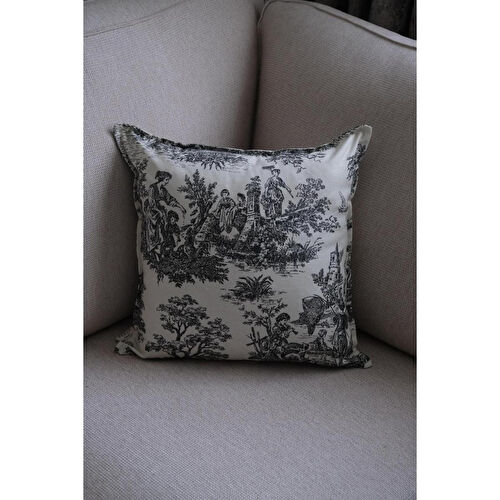 Beige & Stone Siyah Vintage Desenli 45x45 Dekoratif Yastık Kılıfı