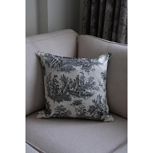Beige & Stone Siyah Vintage Desenli 45x45 Dekoratif Yastık Kılıfı
