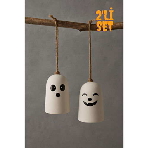 Beige & Stone Halloween Cadılar Bayramı Hayalet Temalı Booo & Hahaha Asılabilir Dekor ( 2'li )
