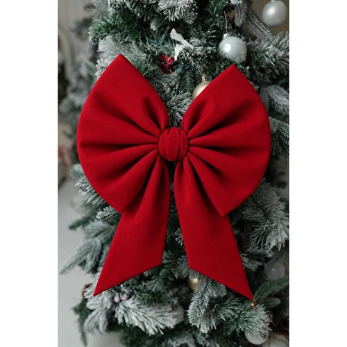 Beige & Stone Yıllbaşı Ağaç Süs Noel Kırmızı Fiyonk 30x35 Cm Küçük