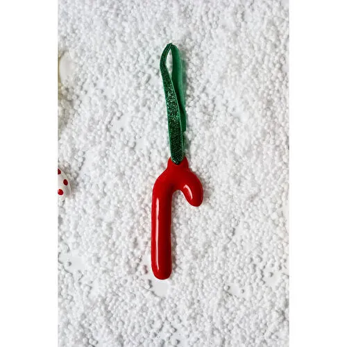 Beige & Stone Yılbaşı Ağaç Süsü Kırmızı Seramik Baston Çam Ağacı Süsü