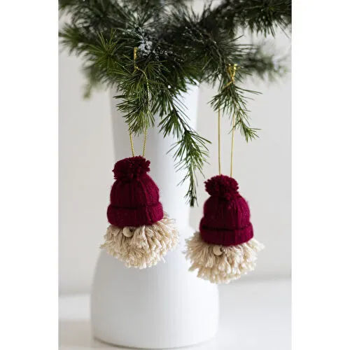 Beige & Stone Yılbaşı 2li Set Cüce Çam Ağacı Noel Baba Süs