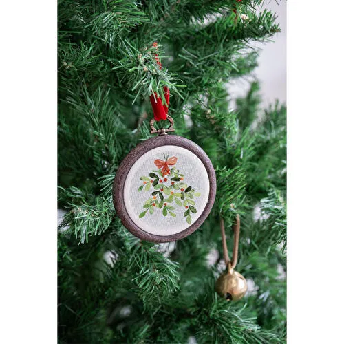 Beige & Stone X Den.i̇nteriors Yılbaşı Ağaç Süsü Baskılı Kasnak Pano Çiçek