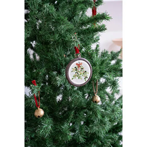 Beige & Stone X Den.i̇nteriors Yılbaşı Ağaç Süsü Baskılı Kasnak Pano Çiçek