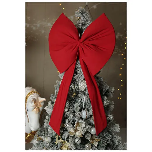 Beige & Stone Kurdele Yıllbaşı Ağaç Süs Noel Kırmızı Fiyonk 55x50 Cm Büyük