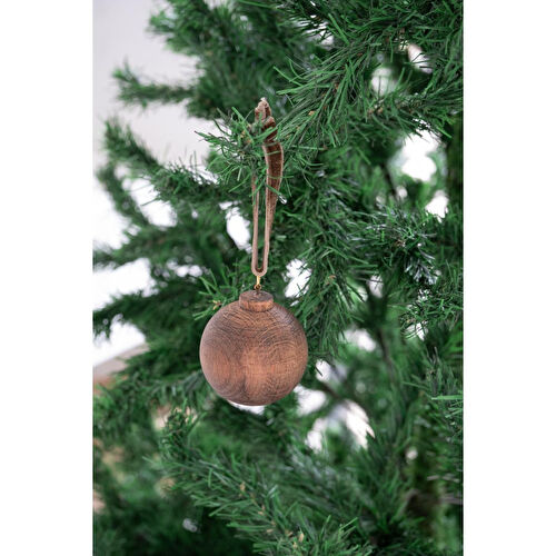 Beige & Stone X Den.ınteriors Yılbaşı Yuvarlak Ahşap Top Noel Ağaç Süsü