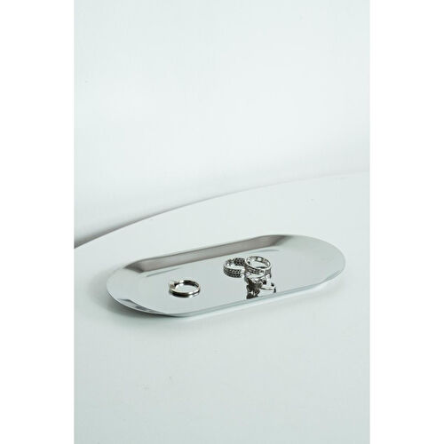 Beige & Stone Dekoratif Gümüş Küçük Oval Takı Organizeri Ve Sunum Tepsisi