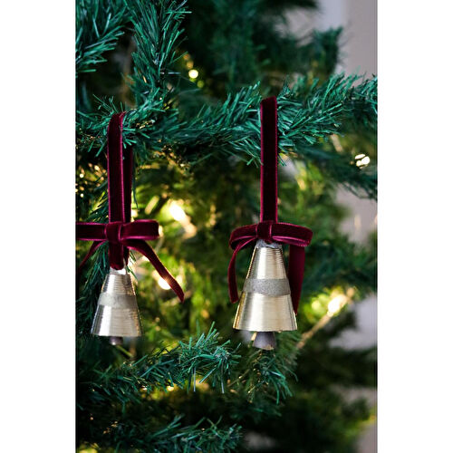 Beige & Stone Yılbaşı Ağacı Süsü Kurdeleli Büyük Çan