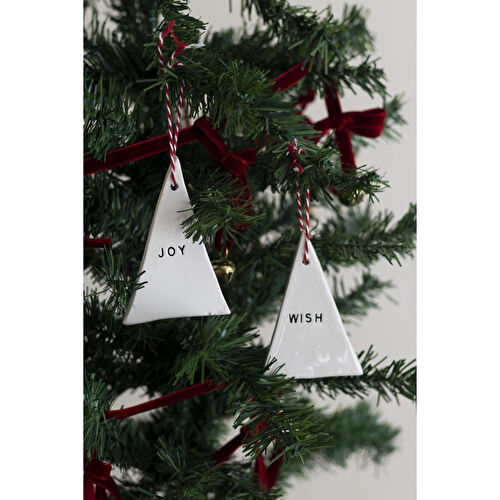 Beige & Stone Yılbaşı El Yapımı Seramik 2 Li Çam Ağacı Süsü Joy Wish