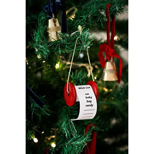 Beige & Stone Yılbaşı Ağacı Süsü Kırmızı Dilek Hediye Liste Makarası