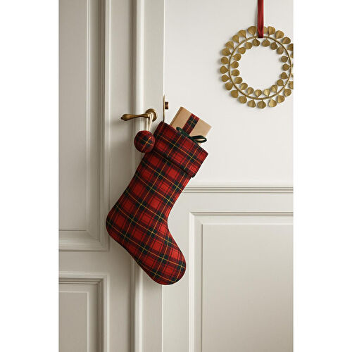 Beige & Stone Yılbaşı Süsü Şömine Ekose Hediyelik Çorap 30x 50 Cm