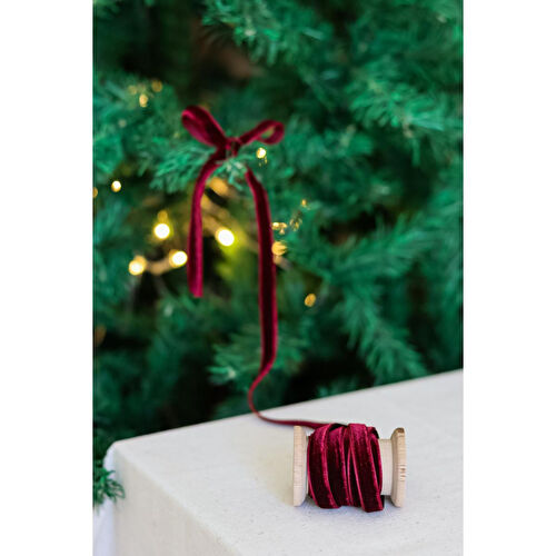 Beige & Stone Yılbaşı 2m Ahşap Makaralı Kadife Kurdele Paketleme Ağaç Süsü