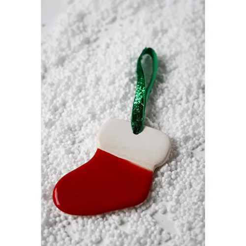 Beige & Stone Yılbaşı Ağaç Süsü Kırmızı-beyaz Seramik Çorap Çam Ağacı Süsü