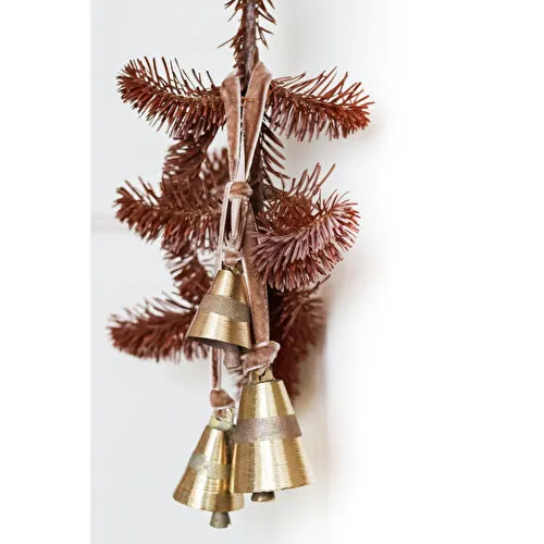 Beige & Stone X Den.interiors Yılbaşı Ağacı Süsü Seti 3 Adet Gold Renk Çan Kadife Kurdele Bağlı Çam Ağaç Süsü