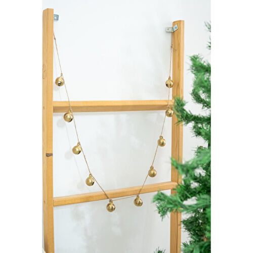 Beige & Stone Yılbaşı Jüt İp Gold Yuvarlak Çanlı Zincir Noel Çam Ağaç Süsü