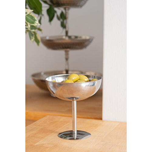 Beige & Stone Metal Yüksek Ayaklı 13 Cm Çerez Sunum Kadehi