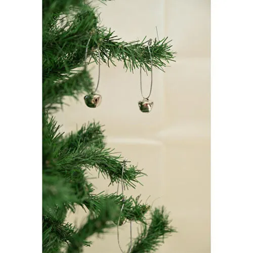 Beige & Stone Yılbaşı Ağaç Süsü Gümüş Zil 5'li