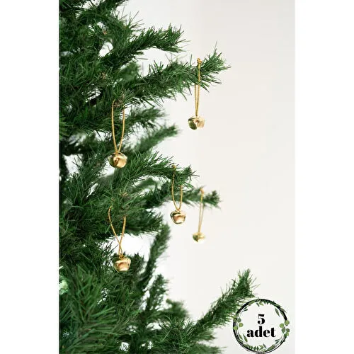 Beige & Stone Yılbaşı Ağaç Süsü Gold Zil 5'li