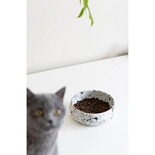 Beige & Stone Seramik El Yapımı Mama / Su Kabı (s) - Benekli 14 Cm