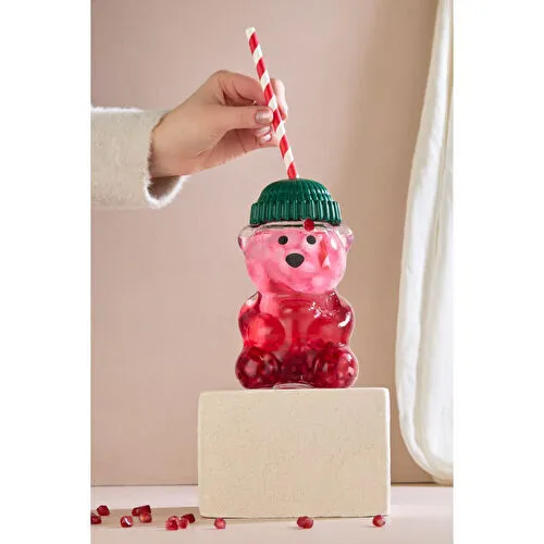 Lora Bianca Fenomen Bear – Yeşil Şapkalı Ayıcık Pipetli Cam Bardak - 500 Ml