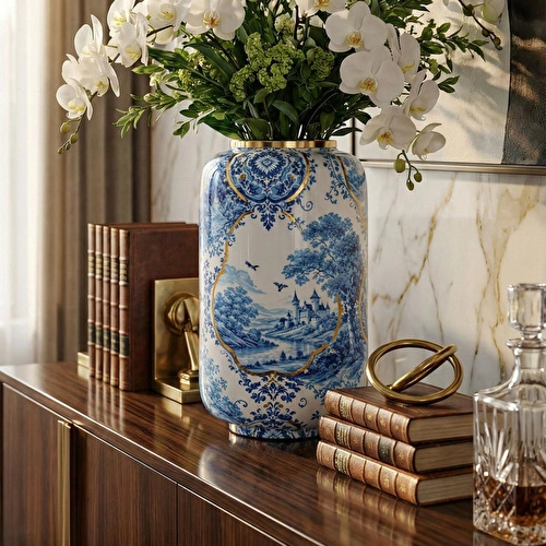 Lucky Art Blue Heritage Dekoratif Vazo 20cm Lucky Art Blue Heritage Dekoratif Vazo 20cm