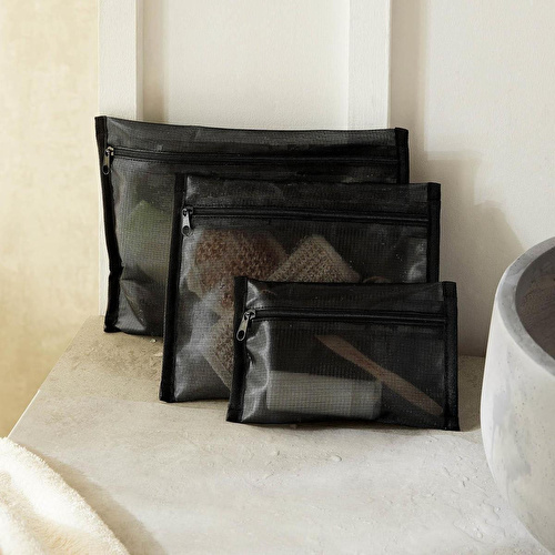 Ocean Home Textile 3'lü Su Geçirmez Pvc Astarlı Siyah Renk File Islak Kuru Çantası 20 X 13 / 24 X 20 / 30 X 24 Cm