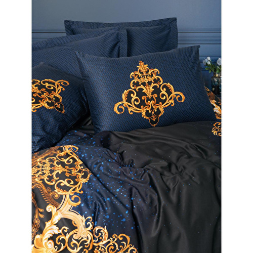 Cotton Box Palace Saten Çift Kişilik Nevresim Takımı Tutsu Lacivert