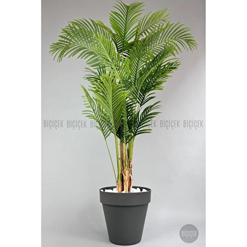Biçiçek Yapay Areka Ağaci Büyük Boy Palmi̇ye Ağaci 4 Bambu Gövdeli̇ 220cm Antrasi̇t Renk Yali Saksida