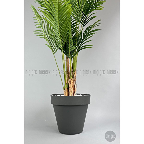 Biçiçek Yapay Areka Ağaci Büyük Boy Palmi̇ye Ağaci 4 Bambu Gövdeli̇ 220cm Antrasi̇t Renk Yali Saksida