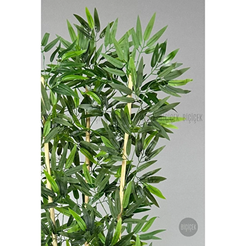 Biçiçek Yapay Bambu Ağacı 140cm Yoğun Yapraklı Antrasit Renk Nergis Saksıda