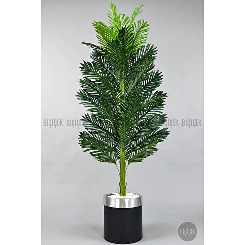 Biçiçek Areka Palmiyesi 150cm Metal Siyah Gümüş Saksıda