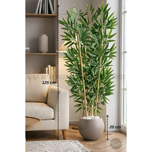 Biçiçek 125cm Yapay Bambu Ağaci Küre Saksida Kahverengi