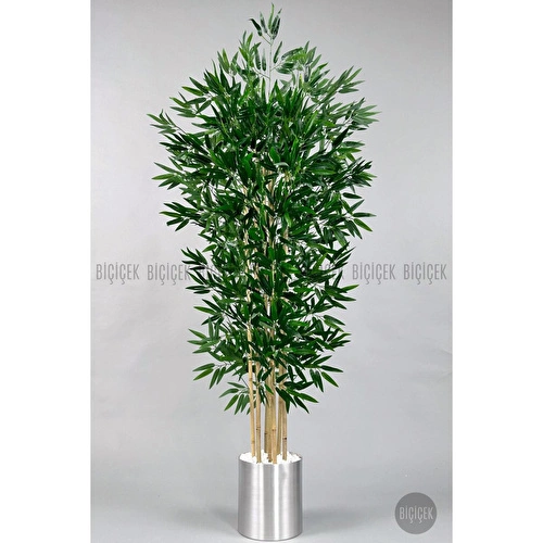 Biçiçek Yapay Bambu Ağacı 170cm Gümüş Metal Saksıda