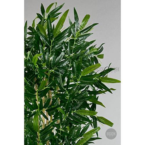 Biçiçek Yapay Bambu Ağacı 170cm Büyük Yapraklı 5 Bambulu Kırık Beyaz Renk Nergis Saksıda Yapay Ağaç