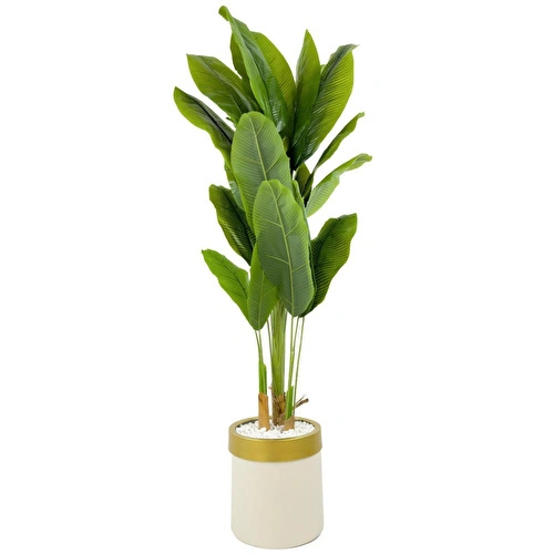 Biçiçek Muz Ağacı 200cm Krem Gold Metal Saksıda