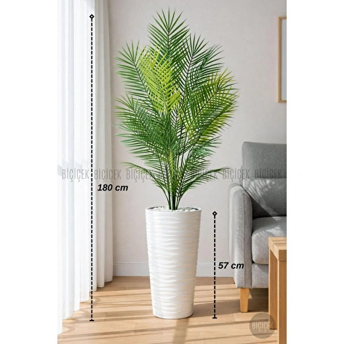 Biçiçek 180 Cm Areka Ağaci 24 Yaprakli Li̇lyum Saksida Beyaz