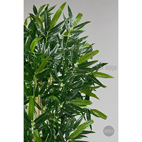 Biçiçek Yapay Bambu Ağacı 170cm Büyük Yapraklı 5 Bambulu Antrasit Renk Nergis Saksıda Yapay Ağaç