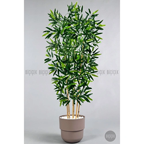 Biçiçek Yapay Bambu Ağacı 6 Dallı 150 Cm Yoğun Yapraklı Kahverengi