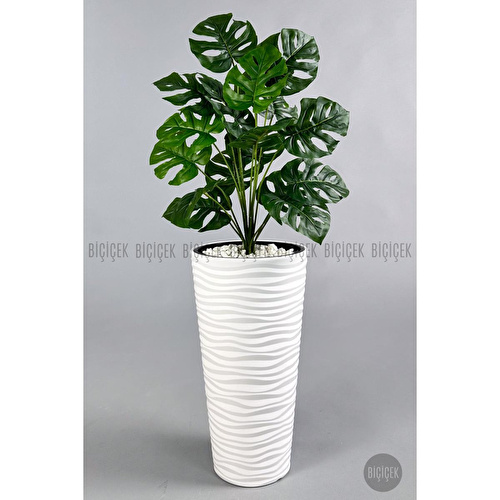 Biçiçek Yapay Çiçek Salon Bitkisi Monstera Deve Tabanı Beyaz Renk Kumsal Saksıda Biçiçek Yapay Çiçek Salon Bitkisi Monstera Deve Tabanı Beyaz Renk Kumsal Saksıda