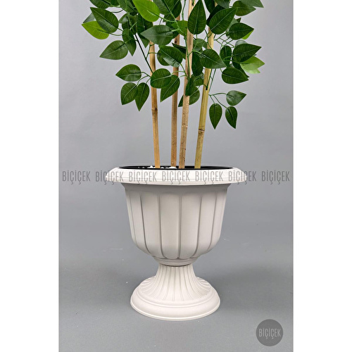 Biçiçek Yapay Benjamin Ağacı 170cm Yoğun Yapraklı Bambu Gövdeli Kırıkbeyaz Renk Nergis Saksıda